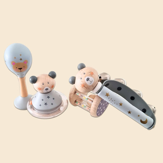 Grey Bear Baby Gift Set – Wooden Instruments - Sneaky Music