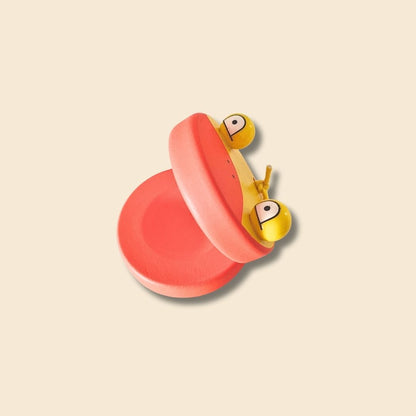 Orange & Yellow Duck Wooden Castanet Single - mouth open and bulging eyes