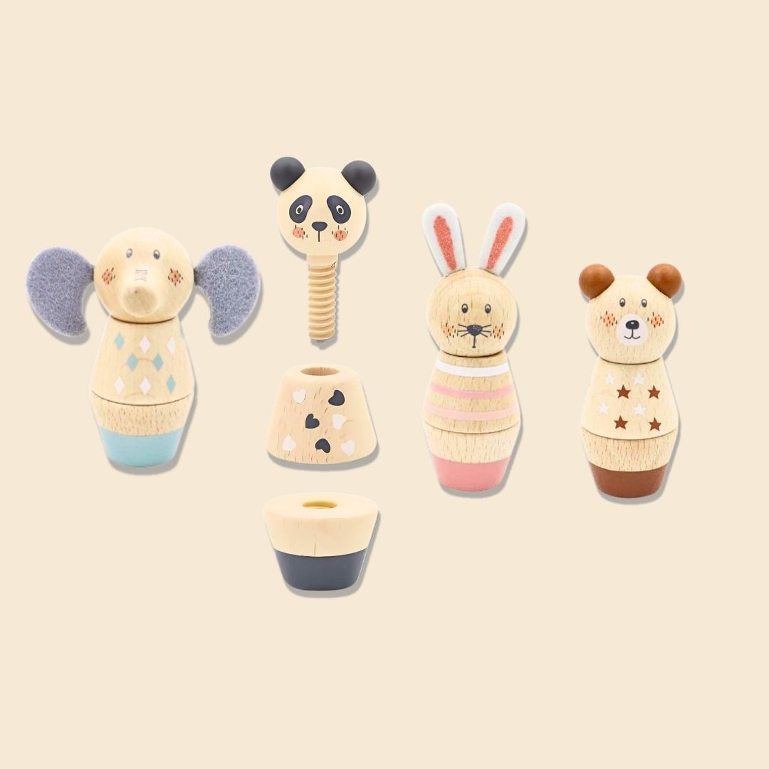 Wooden Screw & Match Mini Animal Toy