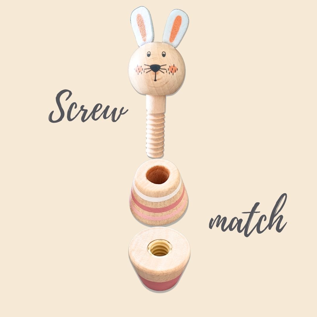 Wooden Screw & Match Mini Animal Toy