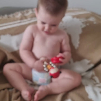 video of baby boy playing with ladybug animal jingle stick and matching ladybug castanet